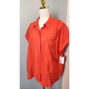 NWT Sonoma Womens XL Button Down Short Sleeve Shirt Orange